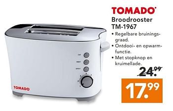 Aanbiedingen Tomado broodrooster regelbare bruinings- graad - Tomado - Geldig van 02/02/2015 tot 14/02/2015 bij Blokker