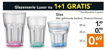 Aanbiedingen Glas met gekleurde bodem. diverse kleuren - Huismerk - Blokker - Geldig van 02/02/2015 tot 14/02/2015 bij Blokker