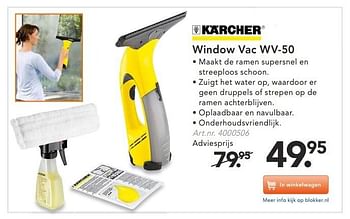 Aanbiedingen Kärcher window vac wv-50 maakt de ramen supersnel en streeploos schoon - Kärcher - Geldig van 02/02/2015 tot 14/02/2015 bij Blokker