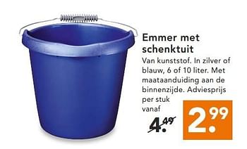 Aanbiedingen Emmer met schenktuit van kunststof. in zilver of blauw - Curver - Geldig van 02/02/2015 tot 14/02/2015 bij Blokker