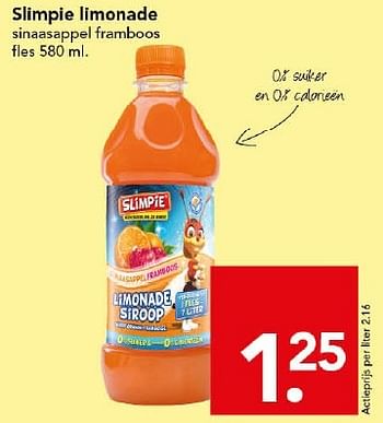 Aanbiedingen Slimpie limonada sinaasappel framboos - Slimpie - Geldig van 01/02/2015 tot 07/02/2015 bij Deen Supermarkten