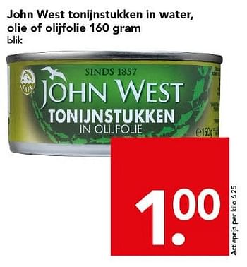 Aanbiedingen John west tonijnstukken in water,olie of olijfolie - John West - Geldig van 01/02/2015 tot 07/02/2015 bij Deen Supermarkten