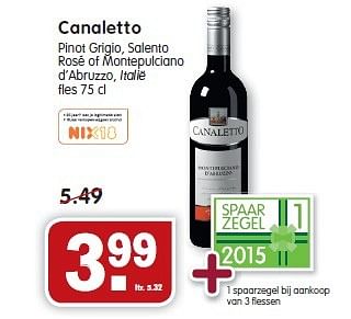 Aanbiedingen Canaletto pinot grigio, salento rosé of montepulciano - Rode wijnen - Geldig van 01/02/2015 tot 07/02/2015 bij Em-té