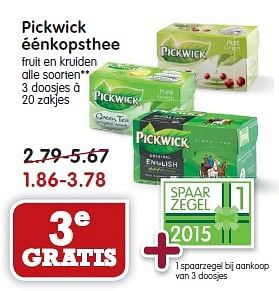 Aanbiedingen Pickwick éénkopsthee fruit en kruiden alle soorten - Pickwick - Geldig van 01/02/2015 tot 07/02/2015 bij Em-té
