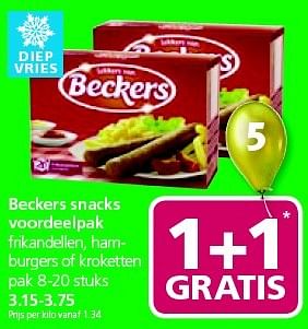 Aanbiedingen Beckers snacks voordeelpak frikandellen, ham­ burgers of kroketten - Beckers - Geldig van 02/02/2015 tot 08/02/2015 bij Jan Linders