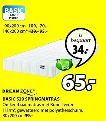 Aanbiedingen Basic s20 springmatras - DreamZone - Geldig van 02/02/2015 tot 08/02/2015 bij Jysk