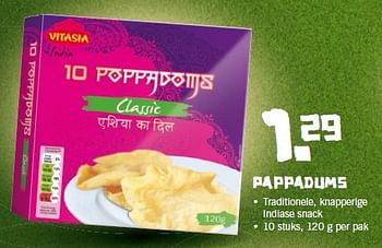 Aanbiedingen Pappadums traditionele, knapperige indiase snack - Vitasia - Geldig van 02/02/2015 tot 08/02/2015 bij Lidl