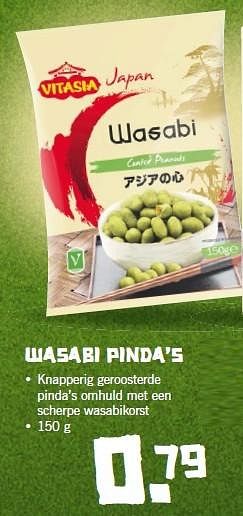 Aanbiedingen Wasabi pinda’s knapperig geroosterde pinda’s omhuld met een scherpe wasabikorst - Vitasia - Geldig van 02/02/2015 tot 08/02/2015 bij Lidl