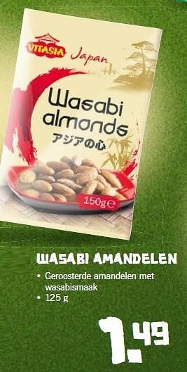 Aanbiedingen Wasabi amandelen geroosterde amandelen met wasabismaak - Vitasia - Geldig van 02/02/2015 tot 08/02/2015 bij Lidl