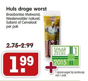 Aanbiedingen Huls droge worst - Huls - Geldig van 08/02/2015 tot 14/02/2015 bij Em-té