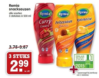 Aanbiedingen Remia snacksauzen - Remia - Geldig van 08/02/2015 tot 14/02/2015 bij Em-té