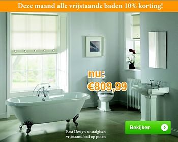Aanbiedingen Best design nostalgisch vrijstaand bad op poten - Best Design - Geldig van 04/02/2015 tot 28/02/2015 bij Sanitairwinkel