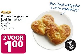 Aanbiedingen Roomboter gevulde koek in hartvorm - Korengoud - Geldig van 09/02/2015 tot 15/02/2015 bij Jan Linders
