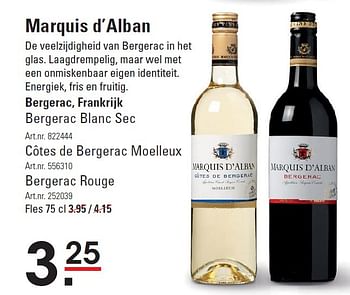 Aanbiedingen Marquis d`alban - Witte wijnen - Geldig van 05/02/2015 tot 23/02/2015 bij Sligro