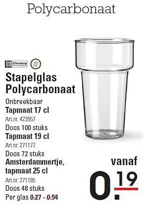 Aanbiedingen Stapelglas polycarbonaat - SlimResto - Geldig van 05/02/2015 tot 23/02/2015 bij Sligro