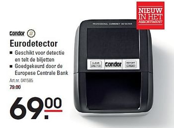 Aanbiedingen Eurodetector geschikt voor detectie en telt de biljetten - Condor - Geldig van 05/02/2015 tot 23/02/2015 bij Sligro