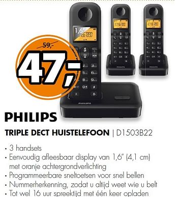 Aanbiedingen Philips triple dect huistelefoon - Philips - Geldig van 09/02/2015 tot 15/02/2015 bij Expert
