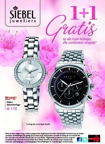 Aanbiedingen Stalen dameshorloge - Esprit - Geldig van 08/02/2015 tot 31/03/2015 bij Siebel Juweliers