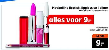 Aanbiedingen Maybelline lipstick, lipgloss en lipliner - Maybelline - Geldig van 10/02/2015 tot 15/02/2015 bij Trekpleister