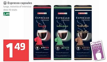 Aanbiedingen Espresso capsules lungo, ristretto of intensivo - Spar - Geldig van 12/02/2015 tot 18/02/2015 bij Spar