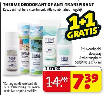 Aanbiedingen Therme deodorant of anti-transpirant - Therme - Geldig van 17/02/2015 tot 22/02/2015 bij Kruidvat