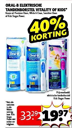 Aanbiedingen Oral-b elektrische tandenborstel vitality of kids - Oral-B - Geldig van 17/02/2015 tot 22/02/2015 bij Kruidvat