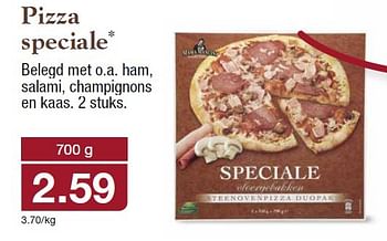 Aanbiedingen Pizza speciale belegd met o.a. ham, salami,champignons en kaas - Mama Mancini - Geldig van 18/02/2015 tot 24/02/2015 bij Aldi