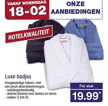 Aanbiedingen Luxe badjas hoog waardige katoen - Huismerk - Aldi - Geldig van 18/02/2015 tot 24/02/2015 bij Aldi