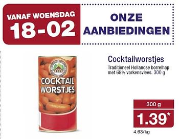 Aanbiedingen Cocktailworstjes traditioneel hollandse borrelhap - Huismerk - Aldi - Geldig van 18/02/2015 tot 24/02/2015 bij Aldi