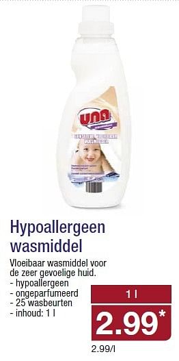 Aanbiedingen Hypoallergeen wasmiddel - Una - Geldig van 18/02/2015 tot 24/02/2015 bij Aldi