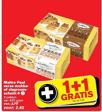 Aanbiedingen Maître paul verse mokka- of slagroomschnitt - Maitre Paul - Geldig van 18/02/2015 tot 24/02/2015 bij Hoogvliet