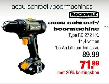 Aanbiedingen Rockwell accu schroef-- boormachine - Rockwell - Geldig van 16/02/2015 tot 22/02/2015 bij Praxis