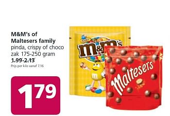 Aanbiedingen M+m`s of maltesers family pinda, crispy of choco - M&amp;M', s - Geldig van 16/02/2015 tot 22/02/2015 bij Jan Linders