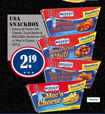 Aanbiedingen Usa snackbox keuze uit pasta chili cheese - Mcennedy - Geldig van 16/02/2015 tot 22/02/2015 bij Lidl