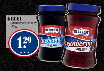 Aanbiedingen Gelei blueberry of cranberry - Mcennedy - Geldig van 16/02/2015 tot 22/02/2015 bij Lidl
