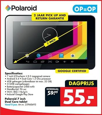 Aanbiedingen Polaroid 7 inch dual core tablet - Polaroid - Geldig van 14/02/2015 tot 01/03/2015 bij Bart Smit