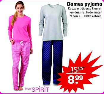 Aanbiedingen Dames pyjama - True Spirit - Geldig van 17/02/2015 tot 01/03/2015 bij Trekpleister