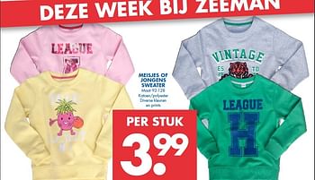 Aanbiedingen Meisjes of jongens sweater - Huismerk - Zeeman  - Geldig van 21/02/2015 tot 28/02/2015 bij Zeeman