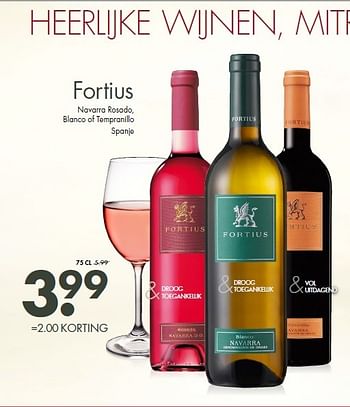 Aanbiedingen Fortius navarra rosado, blanco of tempranillo spanje - Rosé wijnen - Geldig van 15/02/2015 tot 28/02/2015 bij Mitra