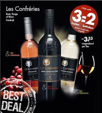 Aanbiedingen Les confreries rose,rouge of blanc frankrijk - Rode wijnen - Geldig van 15/02/2015 tot 28/02/2015 bij Mitra