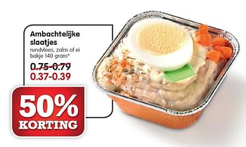Aanbiedingen Ambachtelijke slaatjes rundvlees, zalm of ei bakje - Huismerk - Em-té - Geldig van 22/02/2015 tot 28/02/2015 bij Em-té