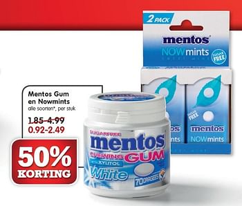 Aanbiedingen Mentos gum en nowmints - Mentos - Geldig van 22/02/2015 tot 28/02/2015 bij Em-té