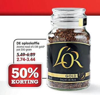 Aanbiedingen De oploskoffie aroma rood of l`or gold - Douwe Egberts - Geldig van 22/02/2015 tot 28/02/2015 bij Em-té