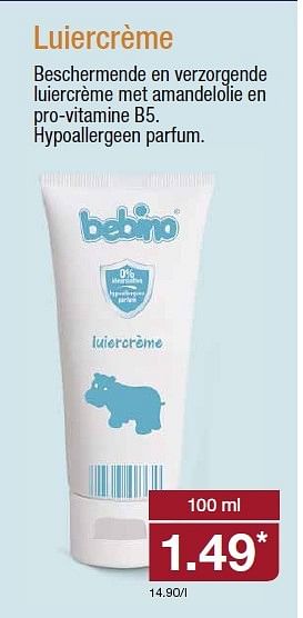 Aanbiedingen Luiercrème beschermende en verzorgende - Bebino - Geldig van 25/02/2015 tot 03/03/2015 bij Aldi
