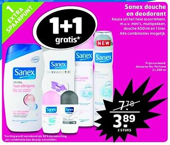 Aanbiedingen Sanex douche en deodorant - Sanex - Geldig van 24/02/2015 tot 01/03/2015 bij Trekpleister