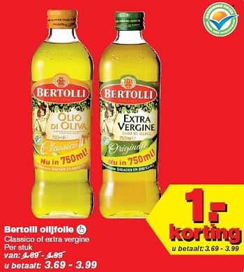 Aanbiedingen Bertolli olijfolie  classico of extra vergine - Bertolli - Geldig van 25/02/2015 tot 03/03/2015 bij Hoogvliet