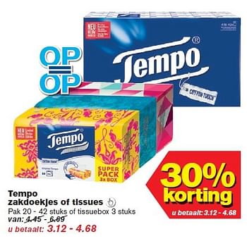 Aanbiedingen Tempo zakdoekjes of tissues - Tempo - Geldig van 25/02/2015 tot 03/03/2015 bij Hoogvliet