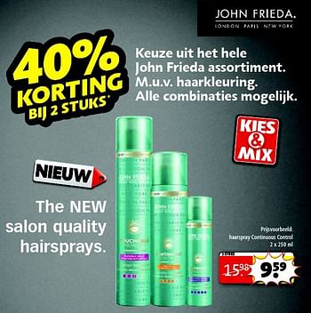 Aanbiedingen Haarspray continuous control - John Frieda - Geldig van 24/02/2015 tot 08/03/2015 bij Kruidvat