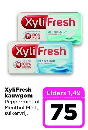 Aanbiedingen Xylifresh kauwgom peppermint of menthol mint, suikervrij - Xylifresh - Geldig van 24/02/2015 tot 02/03/2015 bij Dirx Drogisterijen