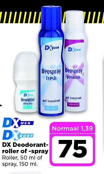 Aanbiedingen Dx deodorant roller of -spray - 49 roller of spray - Huismerk - Dirx Drogisterijen - Geldig van 24/02/2015 tot 02/03/2015 bij Dirx Drogisterijen